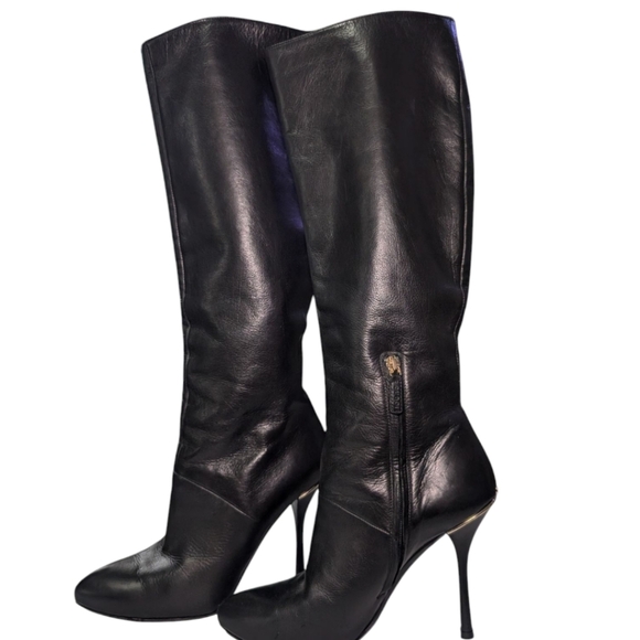 Gucci Black Leather Knee-High Stiletto Boots - Picture 1 of 6